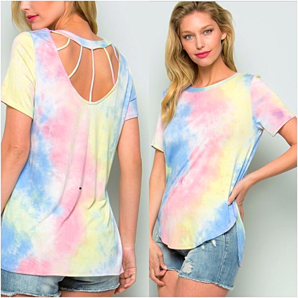 Flirty Cage Back Tie Dye Tee Top SML - Picture 4 of 6